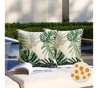 Funda de Cojines 45x45 cm Exterior Impermeable Fundas de Almohada Decorativa Plantas Tropicales Impresión Hoja de Tortuga Funda de Cojines Lino para Jardin Terraza Salon Silla Cama Oficina 45x45