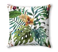 Funda de Cojines 45x45 Flor De Hoja Verde Cojines Cama Sofa Lino Lavable Cuadrado con Cremallera Invisible Funda Cojin para Sofa Hogar Decoración Jardín Oficina Coche