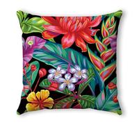 Funda de Cojines 45x45 Flores Rojo Verde Cojines Cama Sofa Lino Lavable Cuadrado con Cremallera Invisible Funda Cojin para Sofa Hogar Decoración Jardín Oficina Coche
