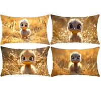 Funda de Cojines 50x100cm Rectangular Funda de Cojín, Lino Cojines Sofá Funda de Almohada Decorativo Para Silla Cama Habitación Dormitorio Salón Sala de Estar Oficina 4 Piezas - Avestruz lindo D-485