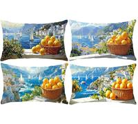 Funda de Cojines 50x100cm Rectangular Funda de Cojín, Terciopelo Cojines Sofá Funda de Almohada Decorativo Para Cama Habitación Dormitorio Salón Sala de Estar 4 Piezas - Frutas con vistas al mar D-269