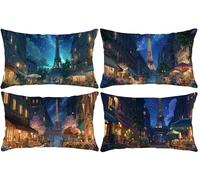 Funda de Cojines 50x100cm Rectangular Funda de Cojín, Terciopelo Cojines Sofá Funda de Almohada Decorativo Para Silla Cama Habitación Dormitorio Salón Sala de Estar 4 Piezas - Torre de París D-8