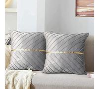 Funda de Cojines Gris Terciopelo Funda de Almohada Rayas Moderna Decorativos de Dorado 40x40 cm Cojines para Sofá Cojines Suaves para Sofá Decorativa para Salón Dormitorio Juego de 2