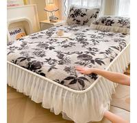 Funda de Colchón de Franela con Enagua y Volantes de Encaje - 2 en 1, Ajuste Elástico para Colchones de hasta 25 cm - Estampado Floral,(Black,90 * 200cm)