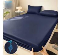 Funda de colchón impermeable con banda elástica, antideslizante, ajustable, protector de colchón doble, sábana bajera ajustable para cama, color azul oscuro, 80 x 200 cm