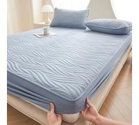 Funda De Colchón Protector De Colchón Suave,Antideslizante Sábana Bajera Ajustable De Cálida Y Transpirable Funda Antipolvo para Cama,para Todas Las Estaciones-Blue||120 * 200cm(2-Piece Set)