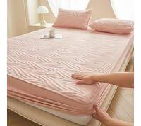 Funda De Colchón Protector De Colchón Suave,Antideslizante Sábana Bajera Ajustable De Cálida Y Transpirable Funda Antipolvo para Cama,para Todas Las Estaciones-Pink||135 * 200cm(2-Piece Set)