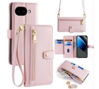 Funda De Cuello Para Google Pixel 10A De Piel Con Cremallera Cartera Rosa
