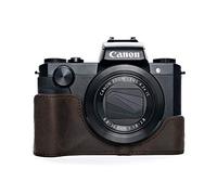 Funda De Cuero Auténtica Hecha A Mano Genuina De La Caja De La Cámara para Canon G5X Marron Oscuro