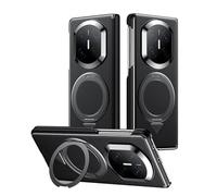 Funda De Cuero Auténtico para Huawei Mate X7, Carcasa Trasera Magnética con Soporte De Anillo Giratorio, Bisagra Bilateral Y Protección Antichoque.,Black