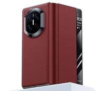 Funda De Cuero Auténtico para Huawei Mate X7, con Tapa Abatible, Cierre Magnético, Protección Completa, Diseño Delgado Y Elegante, Resistente A Los Golpes.,Red