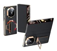 Funda De Cuero Auténtico para Huawei Mate X7, con Ventana Transparente Inteligente, Tapa Abatible, Correa De Muñeca Oculta, Función De Soporte, Protección Integral Y Carcasa.,Black