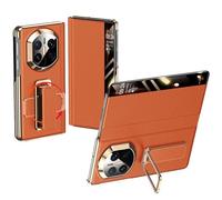 Funda De Cuero Auténtico para Huawei Mate X7, con Ventana Transparente Inteligente, Tapa Abatible, Correa De Muñeca Oculta, Función De Soporte, Protección Integral Y Carcasa.,Orange