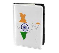 Funda de cuero con estampado de mapa de la bandera de la India para mujeres y hombres, cartera de viaje para pasaporte, Negro -, Talla única