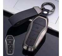 Funda de cuero de aleación de zinc para llave de coche BYD Song Qin Han EV y para Tang, ofrece una protección robusta para llave inteligente con botón completo y accesibilidad al conector (negro)