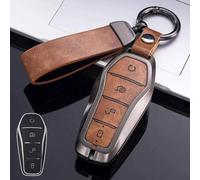 Funda de cuero de aleación de zinc para llave de coche BYD Song Qin Han EV y para Tang, ofrece una protección robusta para llave inteligente con botón completo y accesibilidad al conector (marrón)