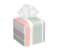 Funda de Cuero de Lujo para Caja de pañuelos con Bonito patrón Pastel, Rayas Rosas, Verdes y violetas, Porta pañuelos Cuadrado de Cuero con Tapa elevable para decoración del hogar y la Oficina.
