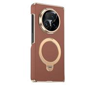 Funda De Cuero For Honor Magic V6, Soporte De Anillo Magnético, Funda Trasera For Teléfono, Protección De Bisagra, Carcasa Anticaída De Lujo(Brown)