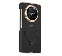 Funda De Cuero For Honor Magic V6, Soporte De Anillo Magnético, Funda Trasera For Teléfono, Protección De Bisagra, Carcasa Anticaída De Lujo(Black)