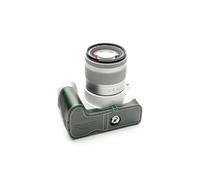 Funda de Cuero Genuino Hecho a Mano con Media cámara para Canon EOS 200D II de Color Verde