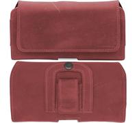 Funda de cuero genuino para cinturón TCL 60 SE | Funda de piel con cierre de clip y trabilla | XL rojo