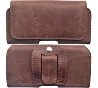 Funda de cuero genuino para cinturón TCL 605 | Funda de piel con cierre de clip y lazo | XL marrón