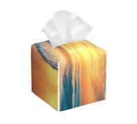 Funda de Cuero para Caja de pañuelos con Estampado de Atardecer Tropical, Cuadrada, Organizador Decorativo, 13,2 x 13,2 x 13,2 cm