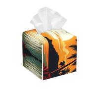 Funda de Cuero para Caja de pañuelos con Estampado de paraíso Tropical, Cuadrada, Organizador Decorativo, 13,2 x 13,2 x 13,2 cm