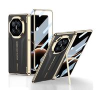 Funda De Cuero para Huawei Mate X7, con Cubierta Frontal Transparente, Soporte Ajustable, Bisagra, Protección A Prueba De Golpes Y Carcasa Integral con Acabado Galvanizado.,Black