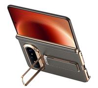 Funda De Cuero para Huawei Pura X MAX: Funda De Lujo con Bordes Dorados, Bisagra, Correa para El Dedo Y Soporte Ajustable.,Grey