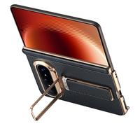 Funda De Cuero para Huawei Pura X MAX: Funda De Lujo con Bordes Dorados, Bisagra, Correa para El Dedo Y Soporte Ajustable.,Black