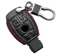 Funda de cuero para llave de coche para Mercedes Benz A B C E G K R S Class AMG CLA GLA VITO GLE ML GLK CLK llavero accesorios funda para llave remota (costuras rojas, 3 botones)