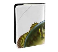 Funda de cuero para pasaporte con diseño de cebo con sedal comiendo pececitos con tarjetero de crédito, para mujeres y hombres, identificación familiar, viajes, Black, Talla única