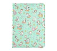 Funda de cuero para pasaporte, diseño de unicornios y donas, color verde menta