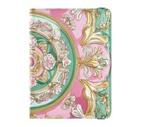 Funda de cuero para pasaporte, organizador de documentos, impermeable, estilo de Oriente Medio, color melocotón y verde, Flora de estilo de Oriente Medio, melocotón y verde, 1 size