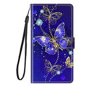 Funda de Cuero para Samsung Galaxy A50, A50S & A30S (2019), Carcasa Cartera Diseño Dibujos con Silicone Antigolpes Ranura para Tarjeta, Funda 360 Grados Protectora Flip Cover Case - Mariposa Morada