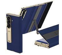 Funda De Cuero para Samsung Galaxy Z Trifold con Protector De Pantalla De Vidrio Templado Incorporado, Funda con Tapa Magnética con Soporte Plegable Doble (Azul,Marco Plateado)