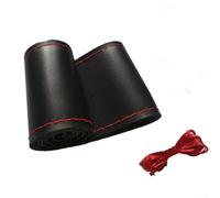 Funda de cuero para volante de coche de 37 a 38 cm, kit de envoltura de cuero vacuno rojo negro cosido a mano con agujas e hilo, accesorio interior antideslizante y transpirable