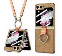 Funda de Cuero Plegable para Samsung Galaxy Z Flip 6/5, Carcasa de teléfono móvil para Z Flip6/5 con Correa, Funda Protectora de Pantalla de Mujer Creativa (Amarillo, para Flip 6)