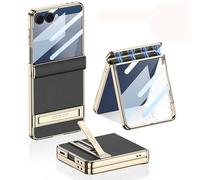 Funda De Cuero Plegable para Teléfono para Samsung Galaxy Z Flip 7, Funda Protectora con Todo Incluido para Z Flip7, Soporte Plegable De Película De Vidrio (Negro)