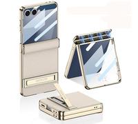 Funda De Cuero Plegable para Teléfono para Samsung Galaxy Z Flip 7, Funda Protectora con Todo Incluido para Z Flip7, Soporte Plegable De Película De Vidrio (Gris)