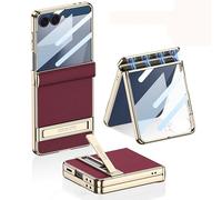 Funda De Cuero Plegable para Teléfono para Samsung Galaxy Z Flip 7, Funda Protectora con Todo Incluido para Z Flip7, Soporte Plegable De Película De Vidrio (Rojo)