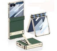 Funda De Cuero Plegable para Teléfono para Samsung Galaxy Z Flip 7, Funda Protectora con Todo Incluido para Z Flip7, Soporte Plegable De Película De Vidrio (Verde)