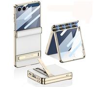 Funda De Cuero Plegable para Teléfono para Samsung Galaxy Z Flip 7, Funda Protectora con Todo Incluido para Z Flip7, Soporte Plegable De Película De Vidrio (Blanco)