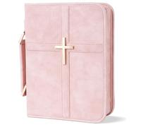 Funda de cuero vegano para la Biblia, bolsa de la Biblia con bolsillo para teléfono, funda de la Biblia para hombres y mujeres, caja de regalo cristiana (rosa)