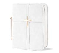 Funda de cuero vegano para la Biblia, bolsa de la Biblia con bolsillo para teléfono, funda de la Biblia para hombres y mujeres, caja de regalo cristiana (blanco)