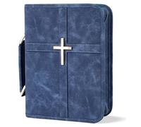 Funda de cuero vegano para la Biblia, bolsa de la Biblia con bolsillo para teléfono, funda de la Biblia para hombres y mujeres, caja de regalo cristiana (índigo)