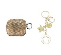 Funda de diamante brillante compatible con Airpods 4, fundas brillantes para PC de 4ª generación con trébol de cinco hojas, colgante de llave de flor brillante, amarillamiento reducido para niñas