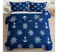 Funda de edredón 135 x 200 cm Juego de Cama para 1 Personas - Reversible Ropa de Cama para niños, Adolescentes, Navegación Militar Patrón 1 Funda de Almohada, fácil cuidar Mantiene Forma, Azul Oscuro