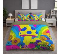 Funda de Edredón 135 x 200 cm - Suave y Lujoso Ropa de Cama - Dibujos Animados Plantas Setas Estampado Fino y Detallado Funda nórdica Cama 90 con Funda de Almohada Cremallera 50x75cm Azul